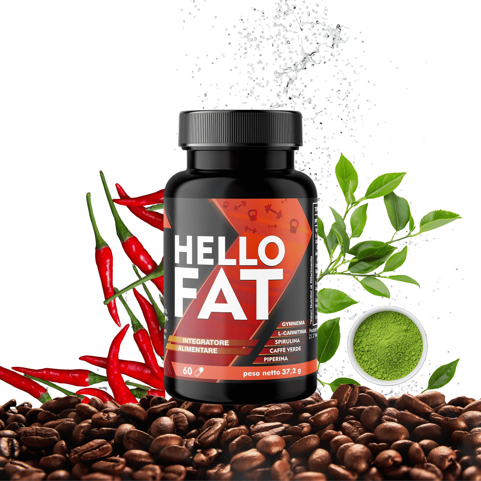 Hello Fat – ingredienti naturali: caffè verde, tè verde, peperoncino, matcha